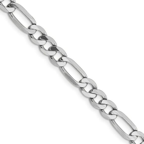 Men's 6mm 14k White Gold Flat Figaro Chain Necklace 26 Inch